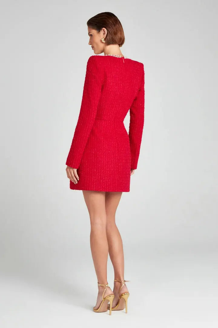 Blazer Mini Donna in Tweed Decorato con Perle