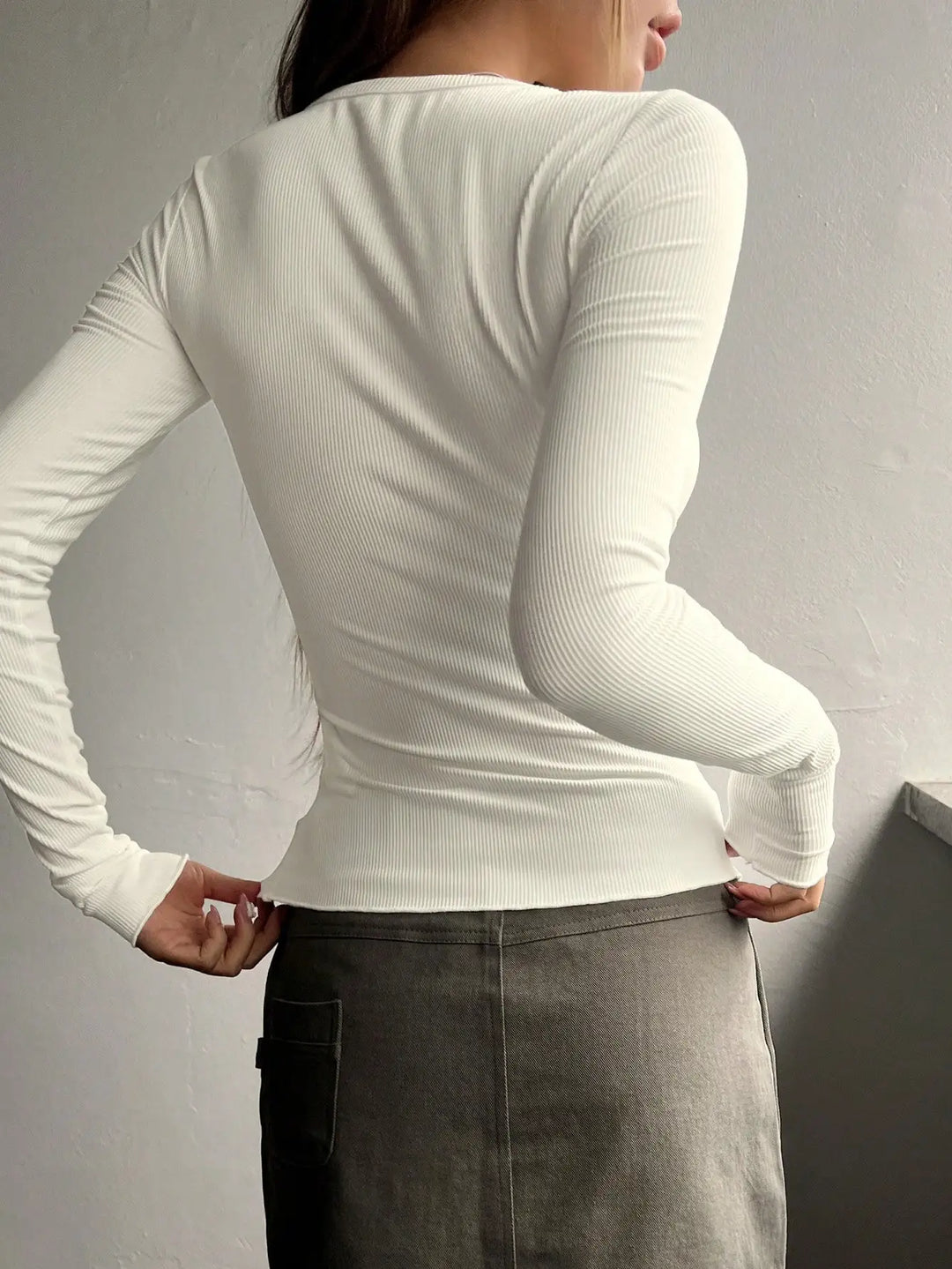 Donna Costine Maniche Lunghe Scollo Henley con Bottoni