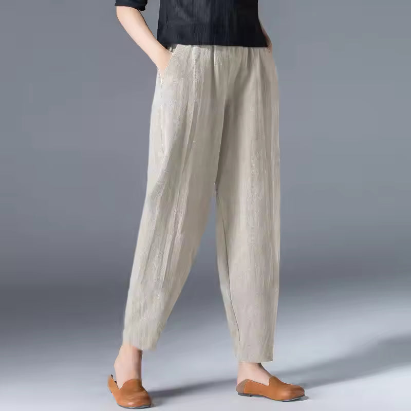 Pantaloni Donna Estivi Tessuto Leggero Gamba Affusolata