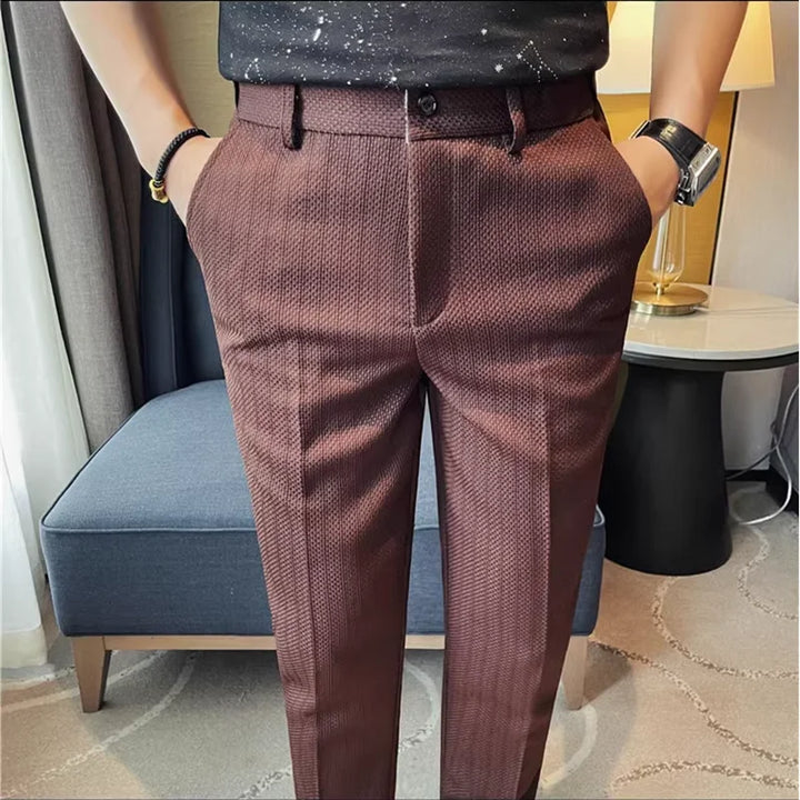 Pantaloni Uomo Slim Fit Tessuto Elegante
