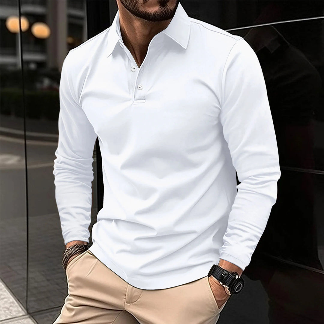 Polo Uomo Maniche Lunghe Tessuto Morbido Stile Casual