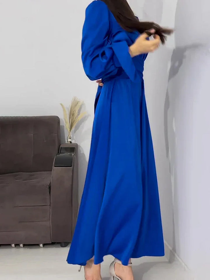 Abito da sera Donna in Raso Lungo Trapezio Maniche Lunghe Sbuffo