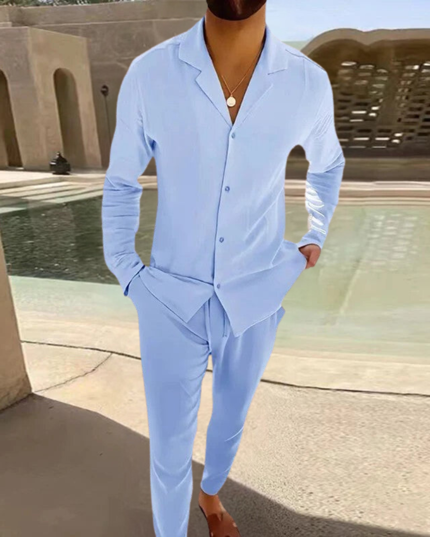 Seron | Set Uomo Lino Camicia Pantaloni Manica Lunga Coulisse 5