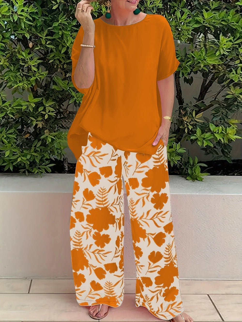 Set floreale elegante Donna | Pantalone Palazzo & Top Morbido