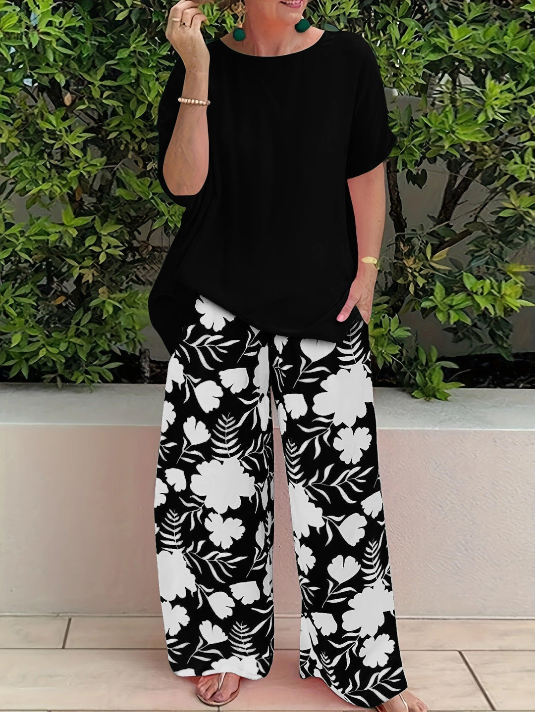 Set floreale elegante Donna | Pantalone Palazzo & Top Morbido