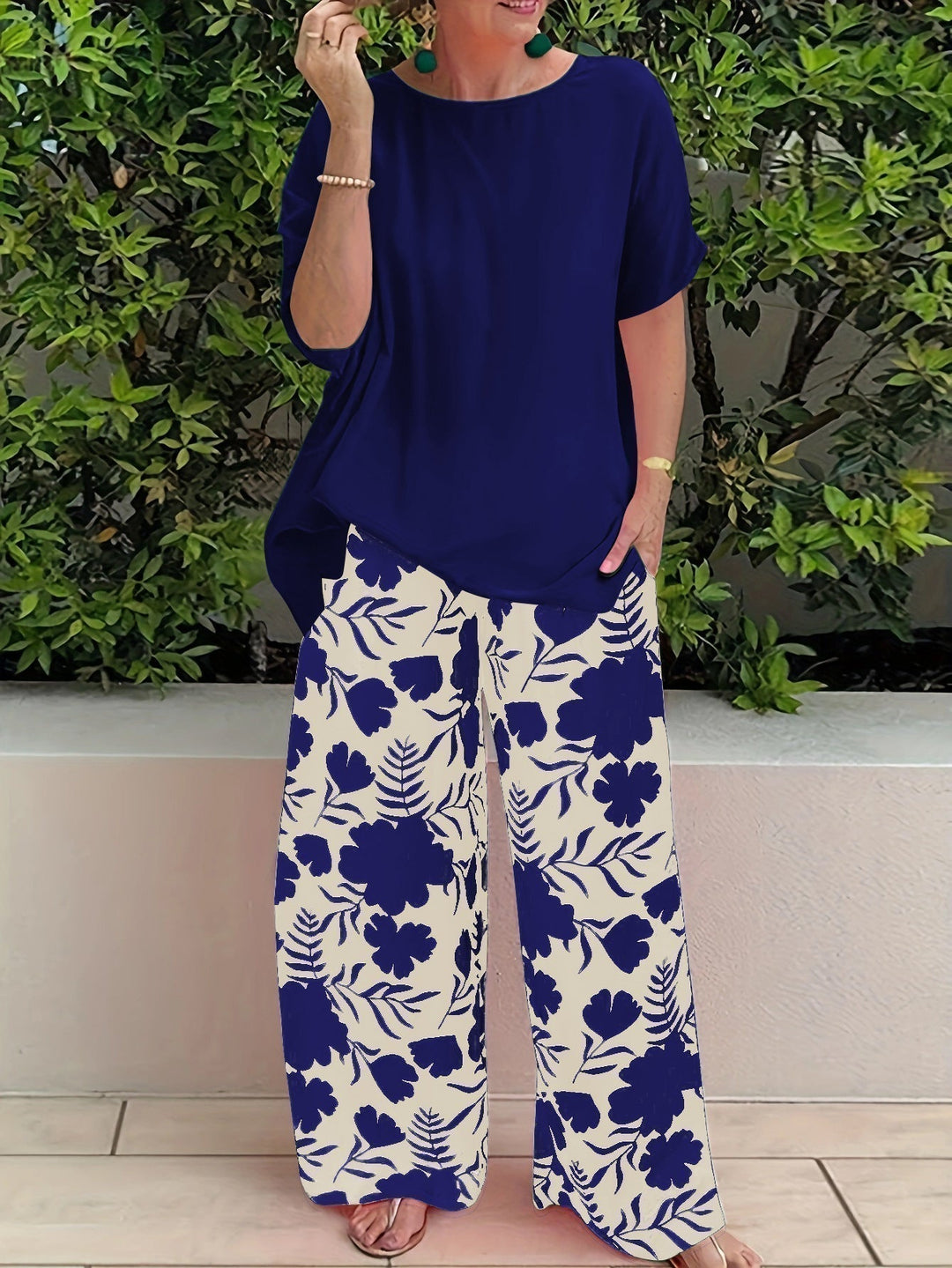 Set floreale elegante Donna | Pantalone Palazzo & Top Morbido