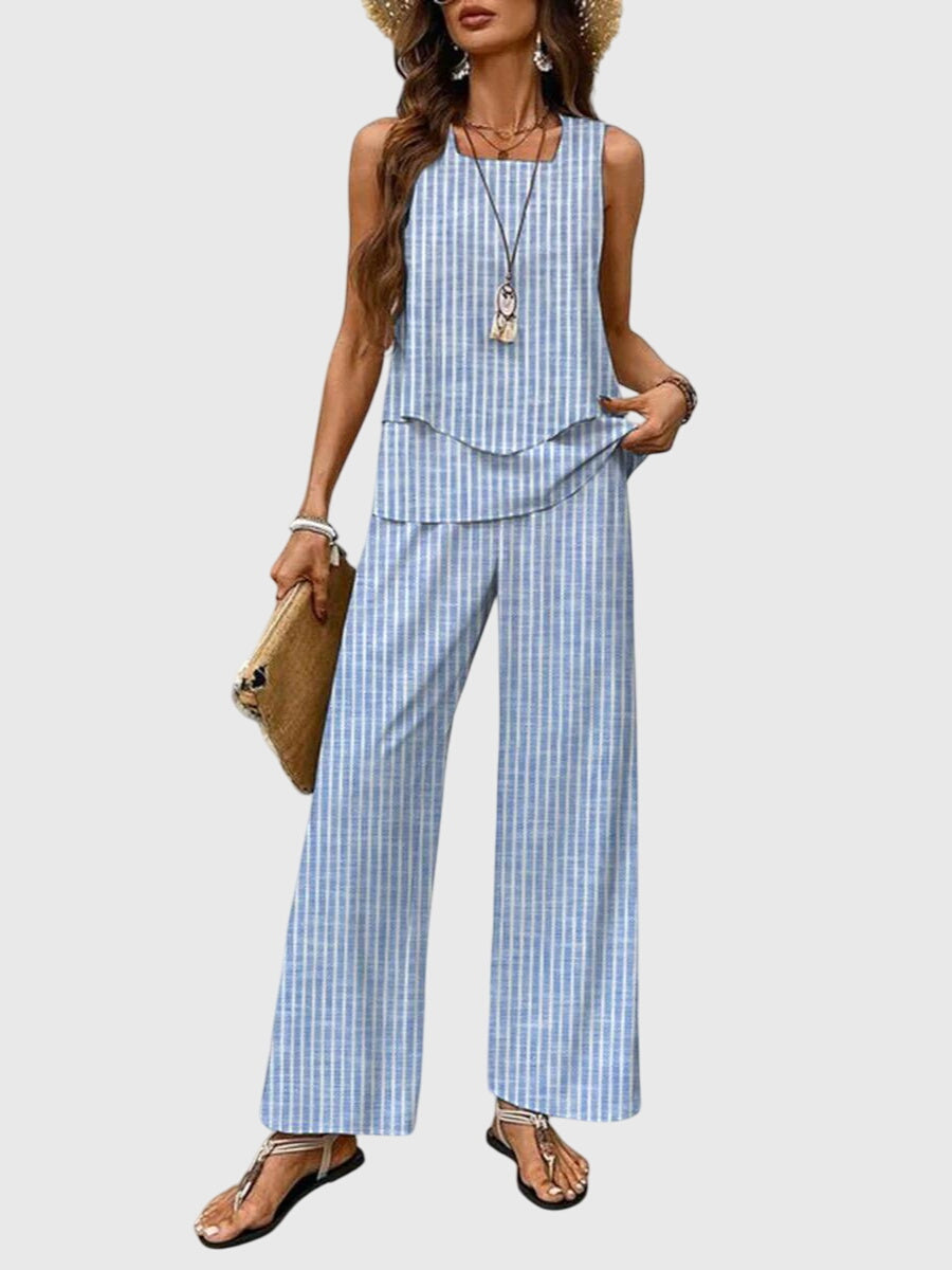 Set Estivo Elegante 2 Pezzi con Stampa Floreale Blu e Scollo Quadrato per Donne, Look Moderno e Versatile per Occasioni Estive 6