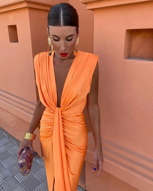 Abito da Festa Donna in Raso Elegante Scollo Classico - Vesarelli