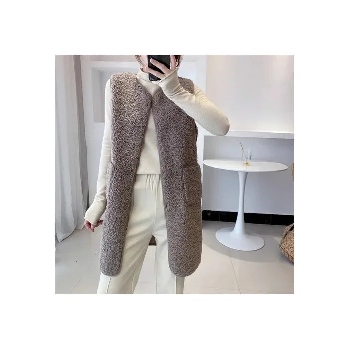 Gilet Donna Lungo Misto Lana Senza Maniche Minimalista Caldo - Vesarelli