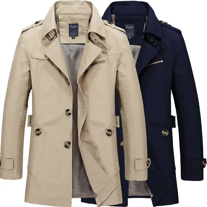 Trench Uomo Leggero Classico Tessuto Resistente Vestibilità Regular