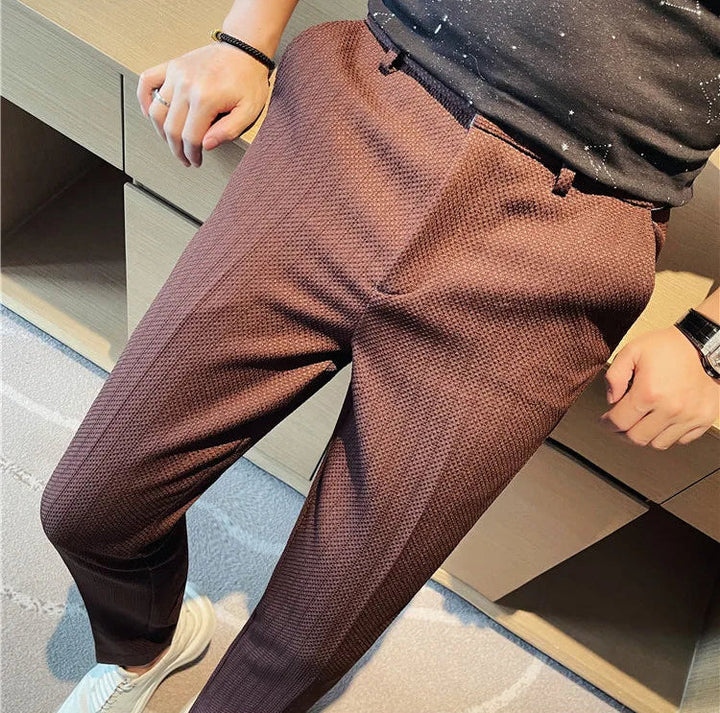 Pantaloni Uomo Slim Fit Tessuto Elegante