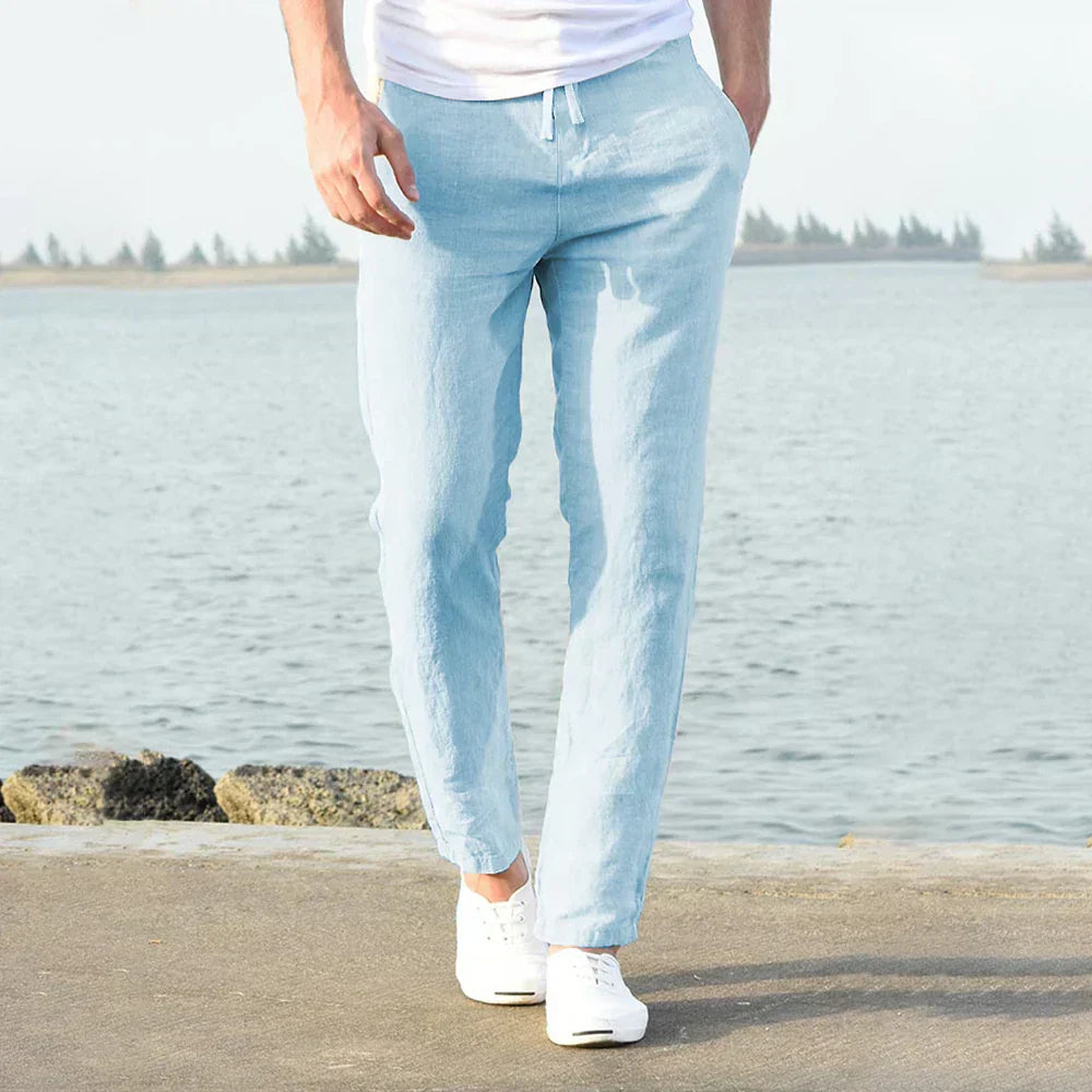 Pantaloni Uomo Eleganti Lino Leggero Traspirante Slim Fit