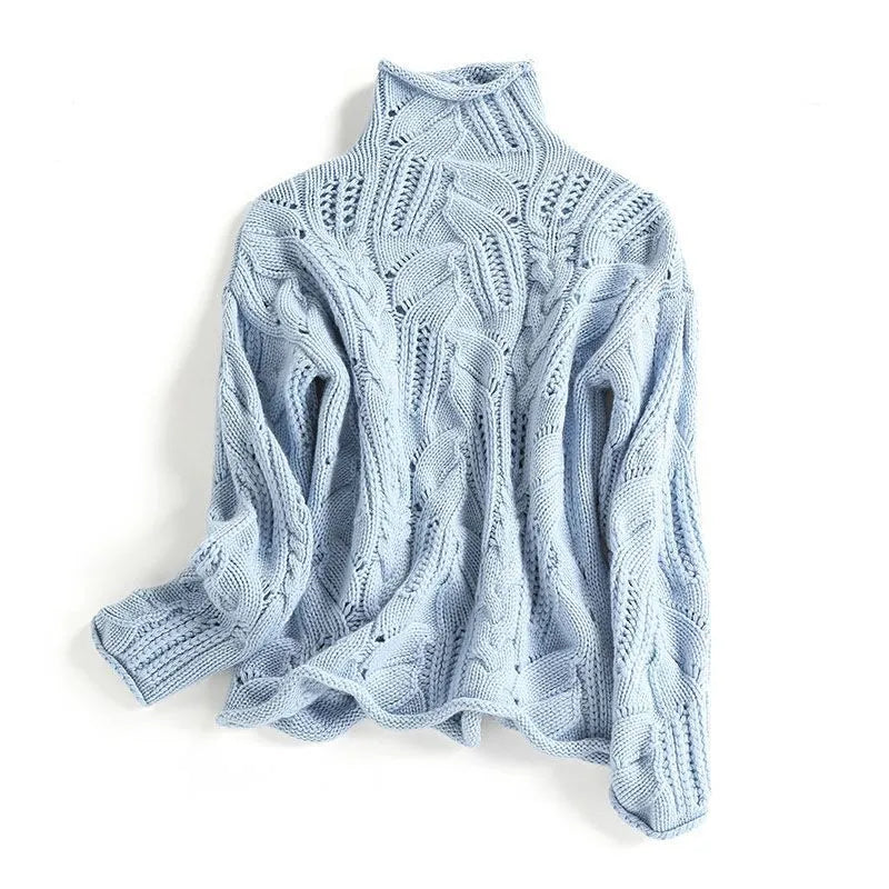 Maglione Donna in Maglia Torsadée Collo Alto Manica Lunga - Vesarelli