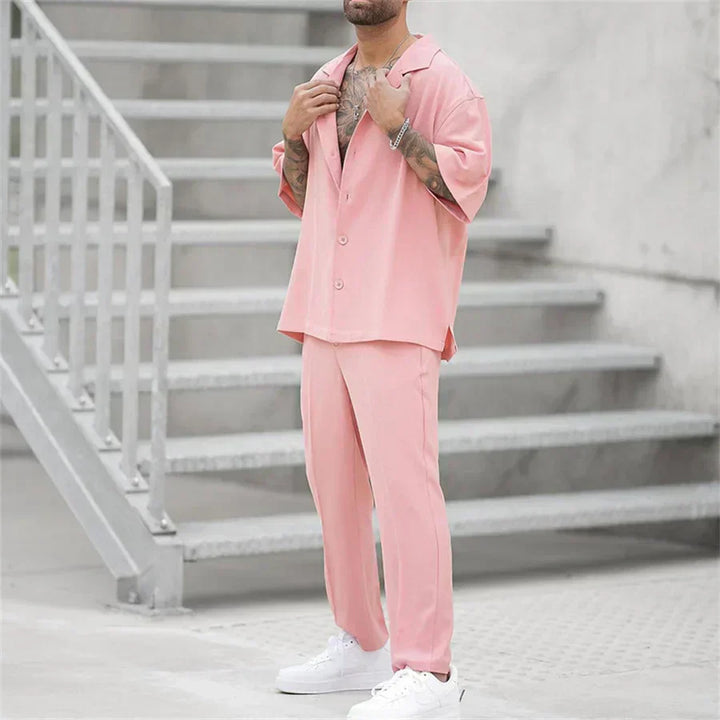 Completo Estivo Uomo Camicia Cotone Pantaloni Dritti