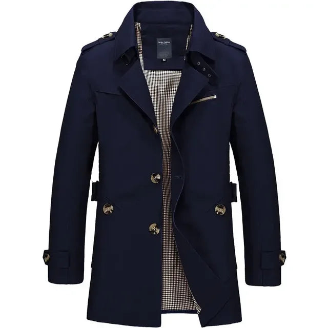 Trench Uomo Leggero Classico Tessuto Resistente Vestibilità Regular