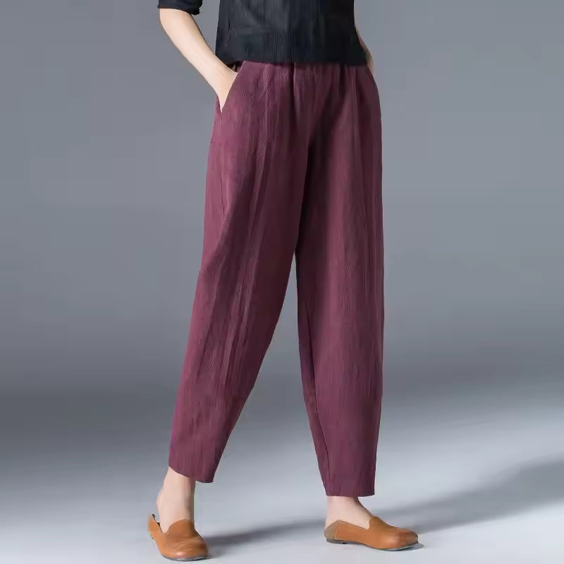 Pantaloni Donna Estivi Tessuto Leggero Gamba Affusolata