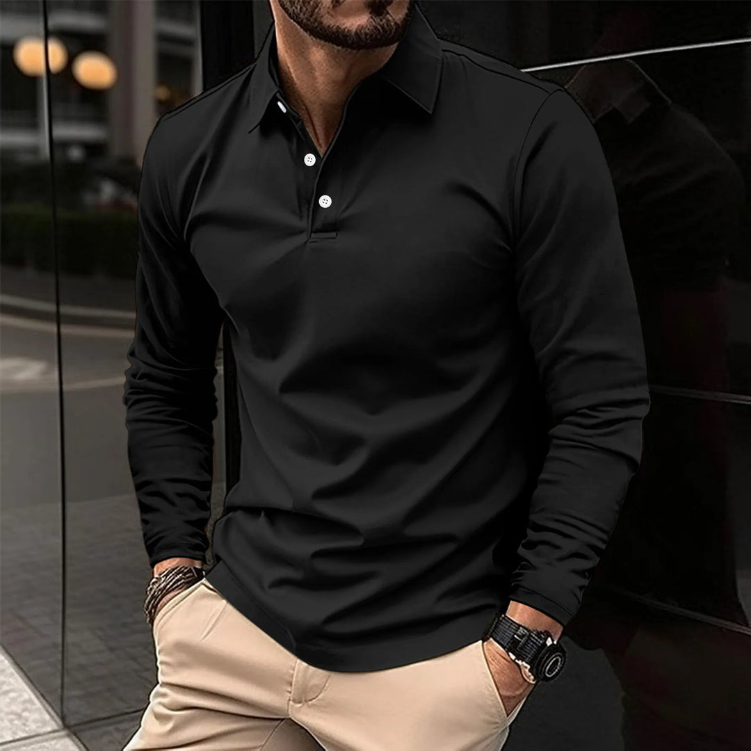 Polo Uomo Maniche Lunghe Tessuto Morbido Stile Casual