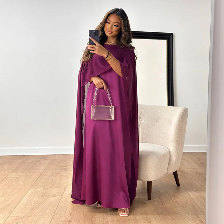 Abito Lungo Donna Tessuto Elegante Scollo Classico