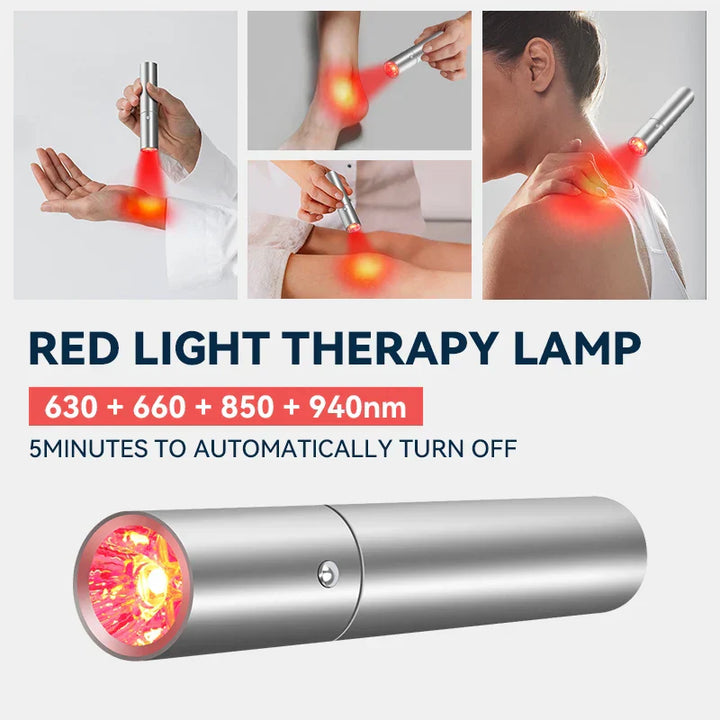 Lampada terapia luce rossa portatile, lunghezze d'onda 630-940nm, per sollievo muscolare e articolare. Spegnimento automatico dopo 5 minuti.