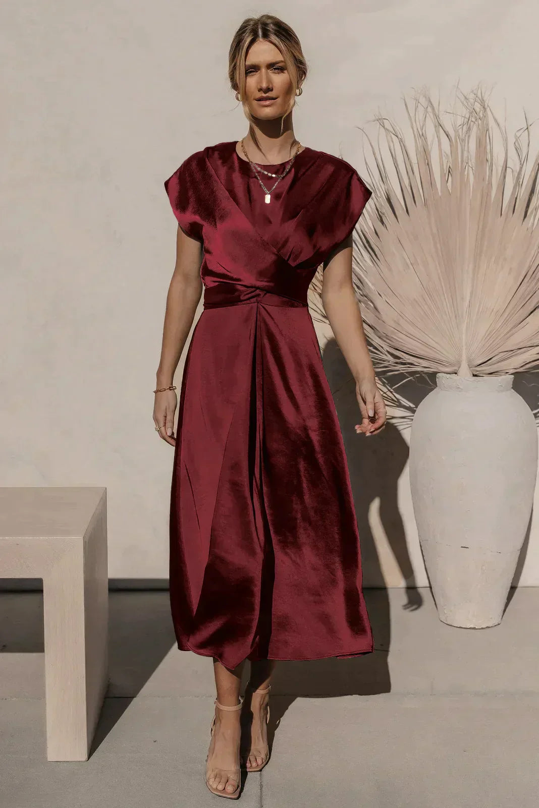 Abito Midi Donna in Raso di Seta Elegante