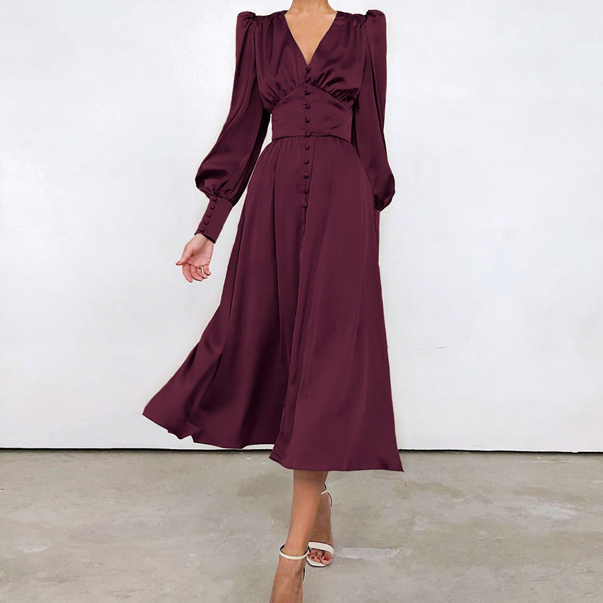 Abito Donna in Raso Scollo Classico Vestibilità Elegante