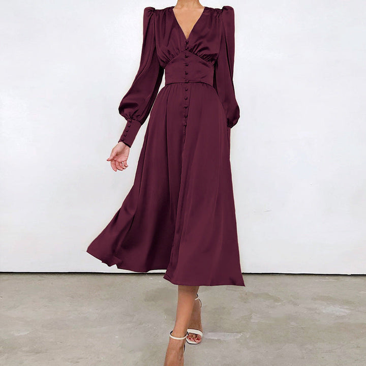 Abito Donna in Raso Scollo Classico Vestibilità Elegante