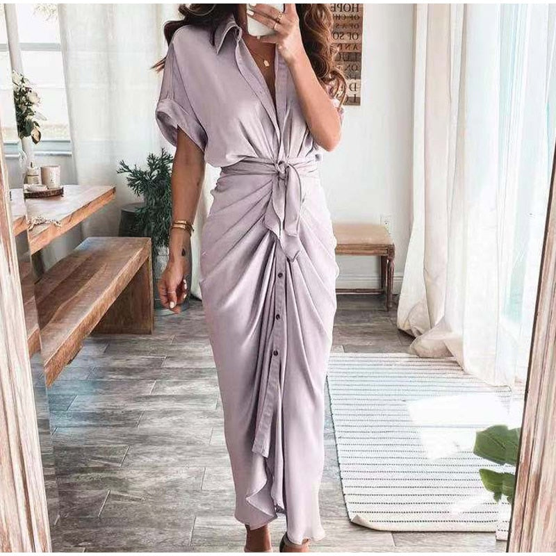 Abito Maxi Donna con Chiusura a Bottoni Vestibilità Elegante