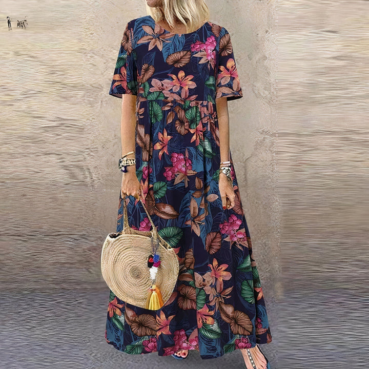Abito Maxi Donna Floreale Tessuto Leggero Taglio Rilassato
