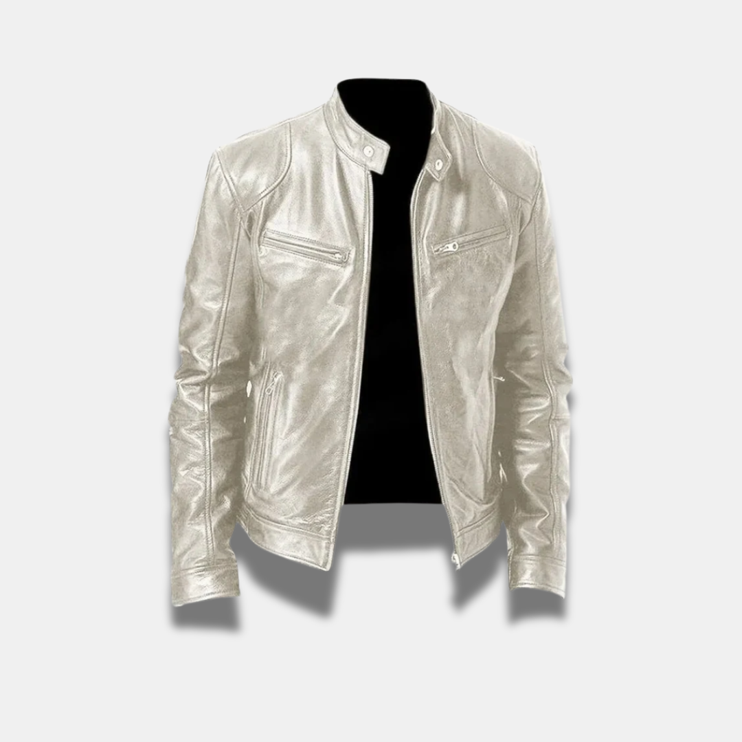 Giacca Uomo in Pelle Slim Fit Chiusura a Cerniera Motociclista