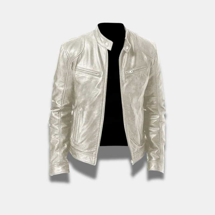 Giacca Uomo in Pelle Slim Fit Chiusura a Cerniera Motociclista