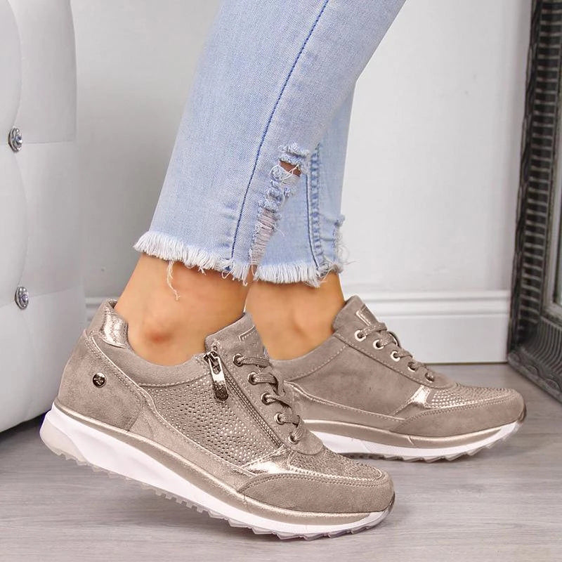 Sneakers casual da donna con lacci, comode, in morbido tessuto, suola in gomma 1