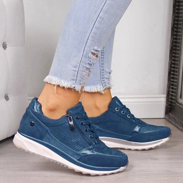 Sneakers casual da donna con lacci, comode, in morbido tessuto, suola in gomma 2