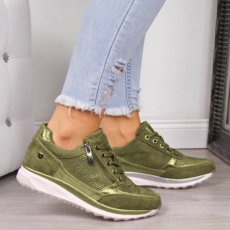Sneakers casual da donna con lacci, comode, in morbido tessuto, suola in gomma 4