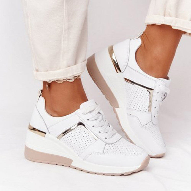 Sneakers con zeppa da donna per comfort e traspirabilità in pelle sintetica 2