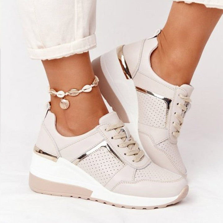 Sneakers con zeppa da donna per comfort e traspirabilità in pelle sintetica 4
