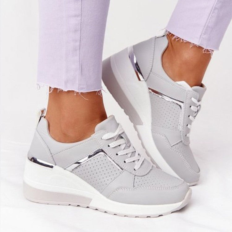 Sneakers con zeppa da donna per comfort e traspirabilità in pelle sintetica 6