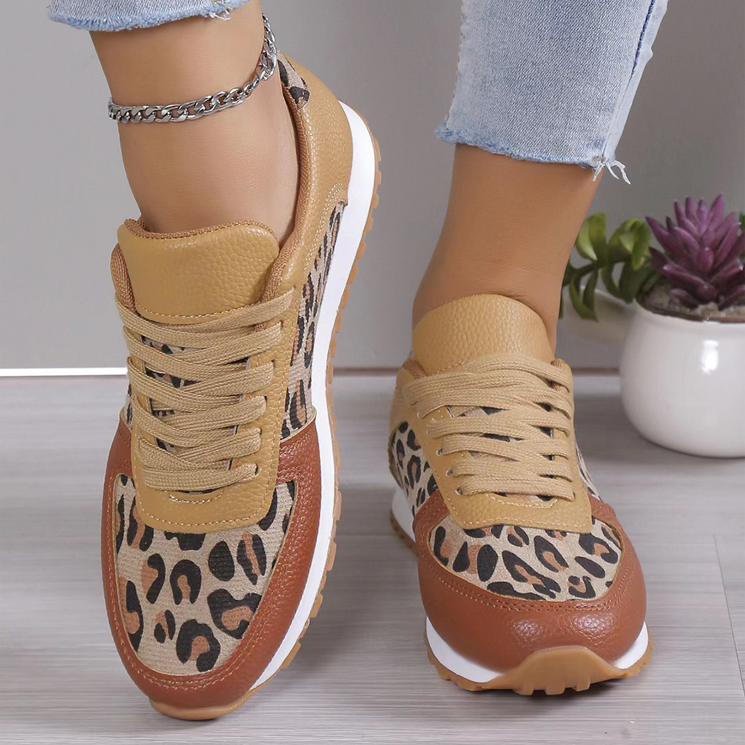 Sneakers Donna Tessuto Comodo Lacci Stampa Animalier - Vesarelli