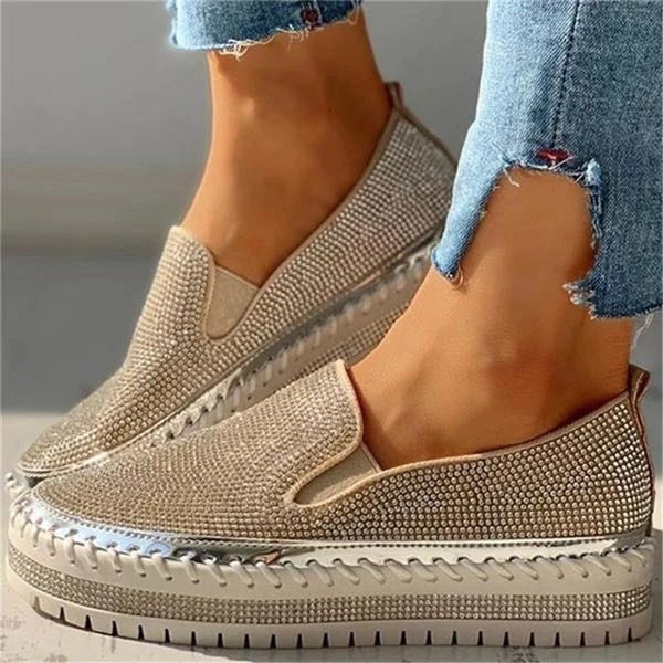 Sneakers Slip-On Donna in Pelle PU Decorate con Strass - Vesarelli