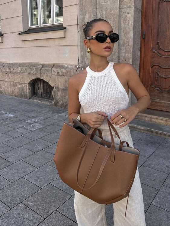 Borsa Tote Donna in Pelle Grande con Tracolla Stile Quotidiano - Vesarelli