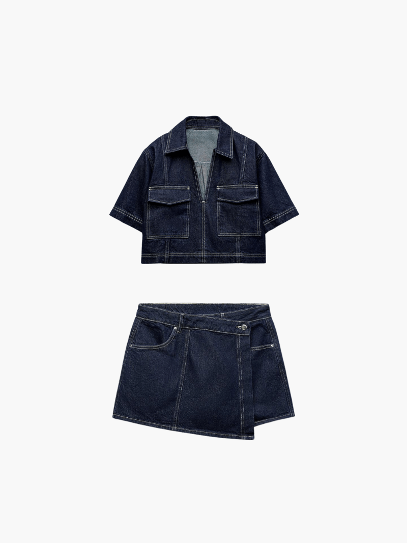 Set Donna in Denim con Gonna Pantaloncino
