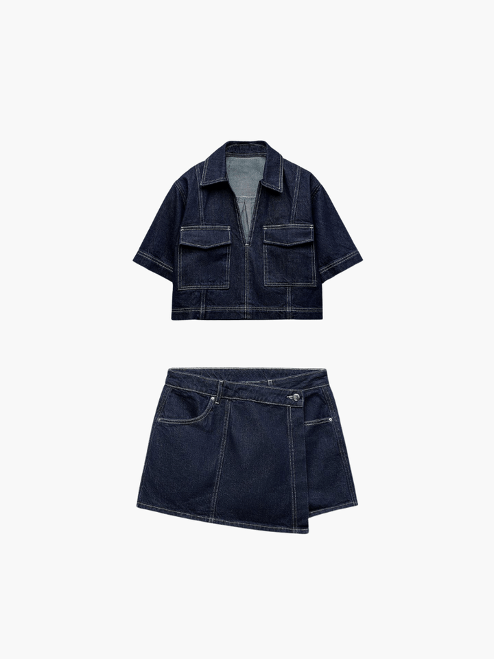 Set Donna in Denim con Gonna Pantaloncino