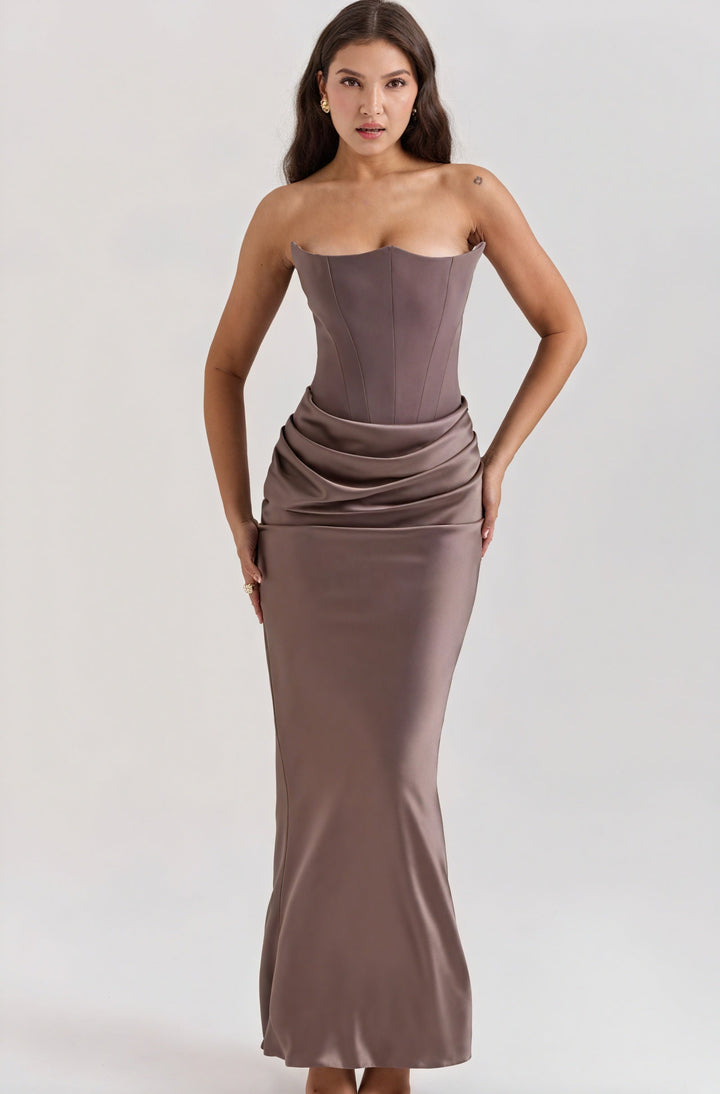 Solea | Abito Lungo Strapless da Cerimonia Marrone