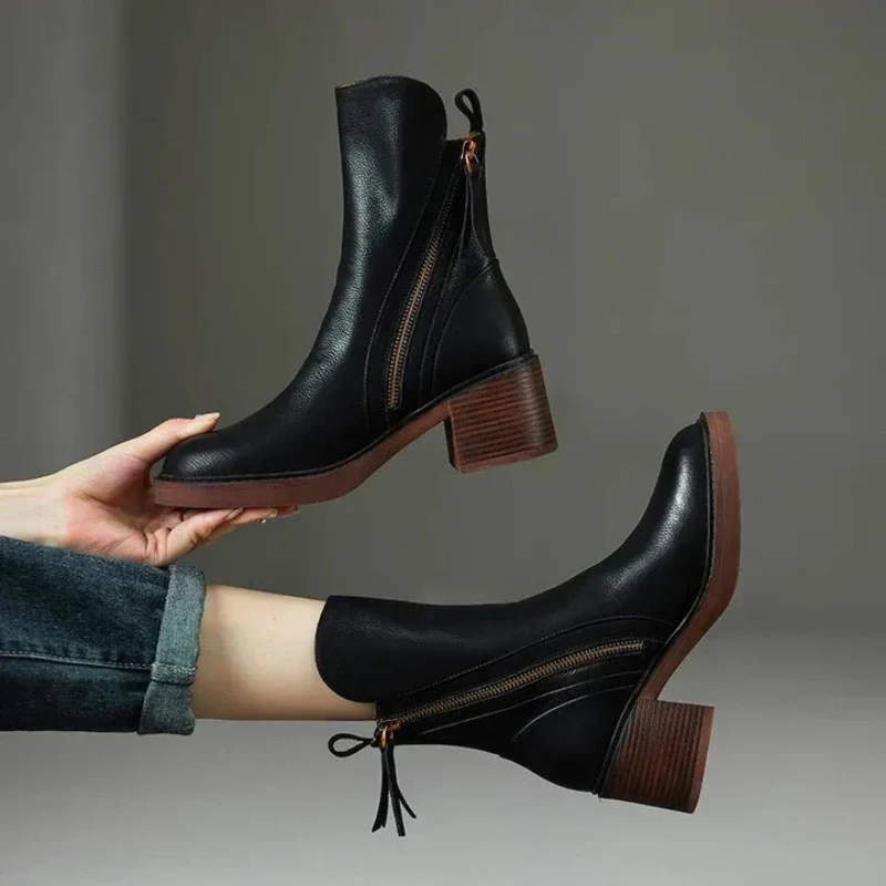 Stivaletti Donna Pelle con Cerniera Stile Elegante Autunnale - Vesarelli