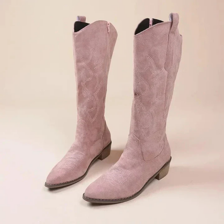 Stivali Alti Donna Stile Cowboy Tomaia Pelle Manica Larga - Vesarelli