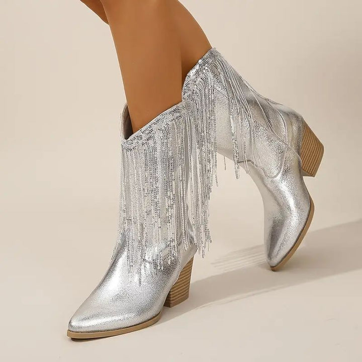 Stivali Donna Cowboy Tacco Medio Stile Autunnale - Vesarelli