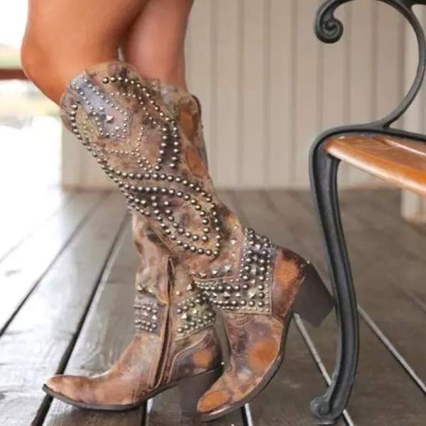 Stivali Cowboy Donna Alti al Ginocchio Stile Vintage - Vesarelli