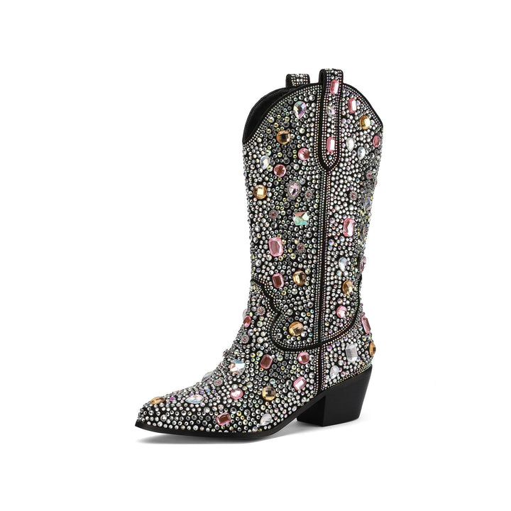 Stivali Donna Cowboy Glitterati Al Polpaccio Stagione Autunnale - Vesarelli