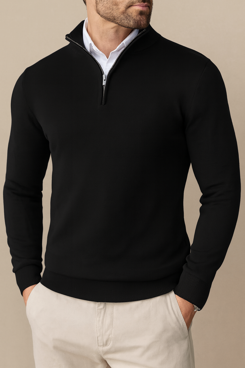 Maglione Uomo con Cerniera a Un Quarto Girocollo