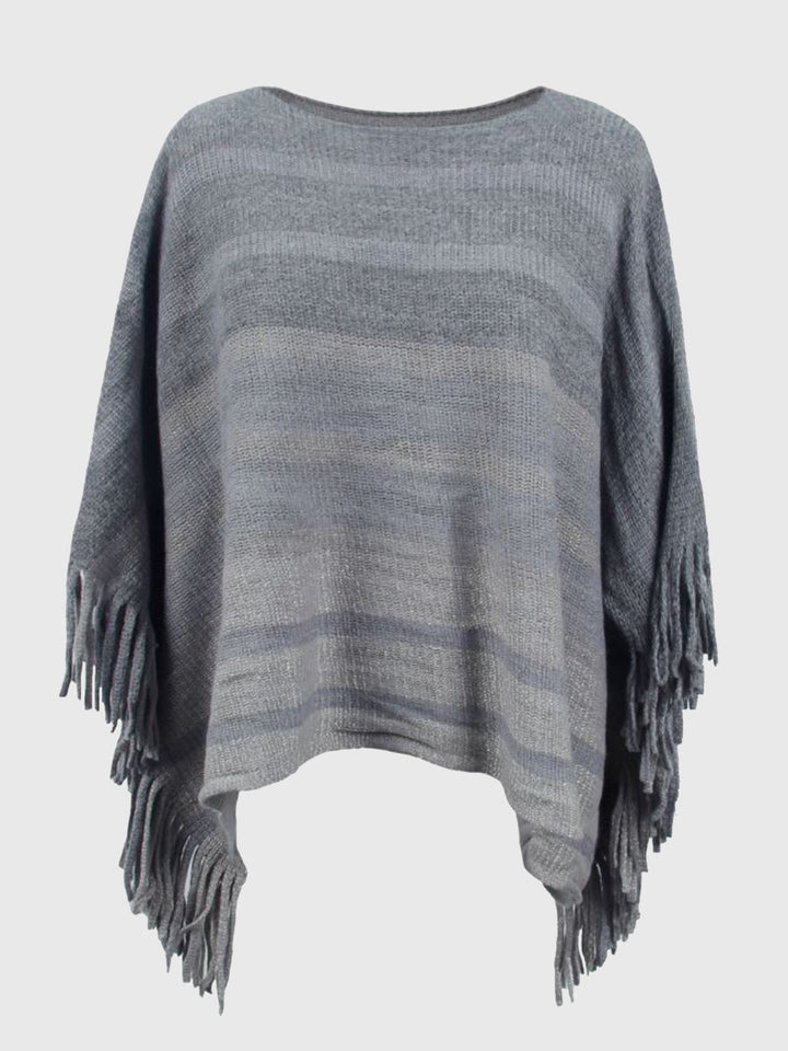 Poncho Donna in Maglia con Frange Stile Elegante