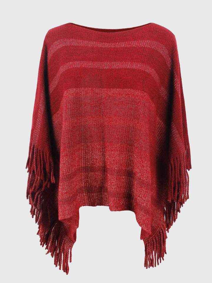 Poncho Donna in Maglia con Frange Stile Elegante